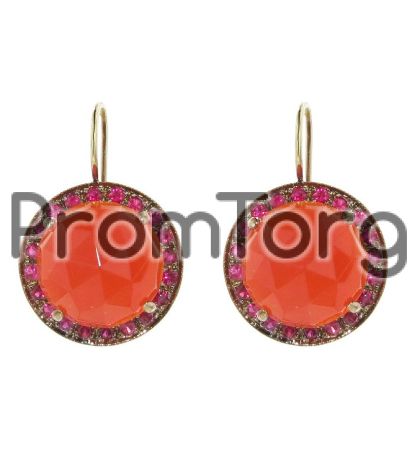 Rose Cut Carnelian Earrings with Rubies - Rose Gold