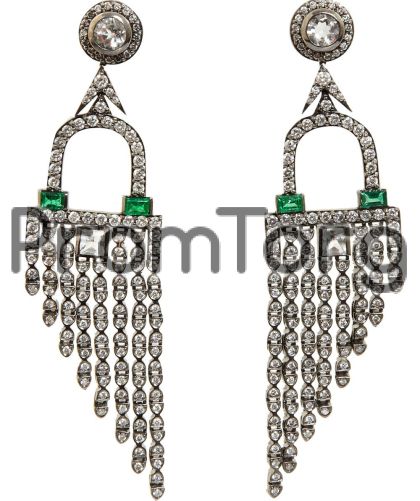 Diamond, Emerald & Rock Crystal Deco Fringe Earrings 