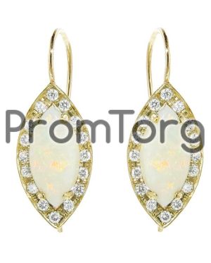 Marquis Opal Earrings with Diamonds - Yellow Gold