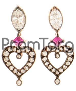 Heart 18k Rose Gold, Ruby and Diamond Earrings