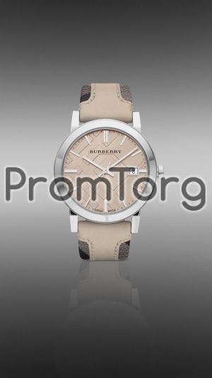 Burberry Beige 38mm Stainless Steel Watch with Smoked Check Leather Strap