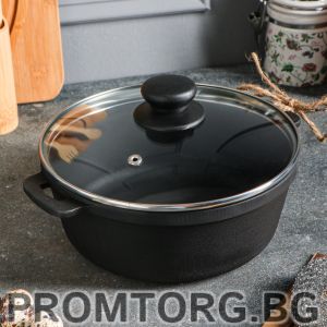 Чавунна каструля глибока 2л 20*9 см із скляною кришкою