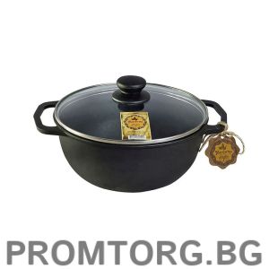 Cast iron deep pot 3L 22*10 cm with glass lid