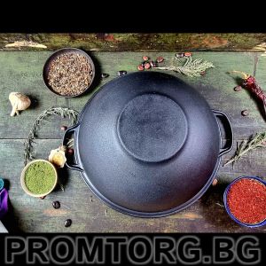 Uzbek cast iron wok grill 8 l 34*15.2 cm + cast iron lid-frying pan (2 in 1) 