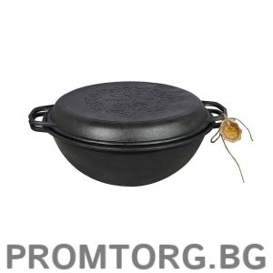 Uzbek cast iron wok grill 8 l 34*15.2 cm + cast iron lid-frying pan (2 in 1) 