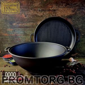 Uzbek cast iron wok grill 12 l 40*17.4 cm + cast iron lid-frying pan (2 in 1)