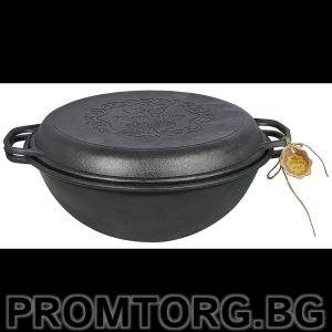 Uzbek cast iron wok grill 12 l 40*17.4 cm + cast iron lid-frying pan (2 in 1)