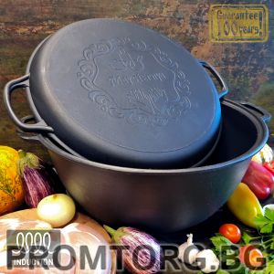 Uzbek cast iron wok 18 l 40*20.3 cm + cast iron lid-frying pan (2 in 1)